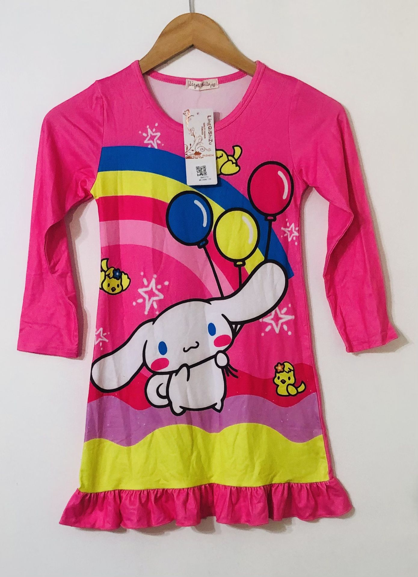 Sanrio girl’s nightgown cinnamon-roll holding balloons Long sleeves pink.6/7