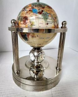 BEAUTIFUL Mother Of Pearl gemstone Globe With Barometer And Compass