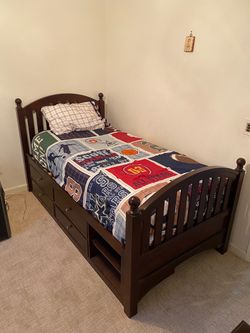 Twin Wood Bed Frame with Storage Drawers