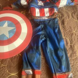 Captain America Costume with Shield 3-4yrs old