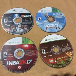 XBOX 360 Games Lot of 4 (Lego Indiana Jones, Lego Star Wars 2, Snoopy, NBA 2k17)