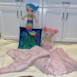 $15 Sleepover Mermaid Bundle, Mermaid Plushies, Sleeping Bag, & Pillow 