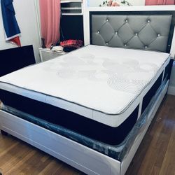 SET Queen Bed Frame+Box Spring+Queen Mattress 12”thick Brand New Delivery Available All Cities