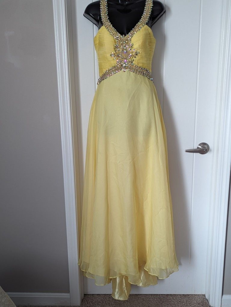 Yellow Flowing Prom Dress By Alexia