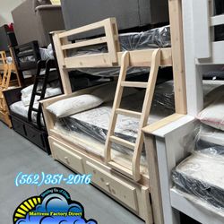 Twin Full White Wash Bunk Bed Litera Cama Con Colchones Nuevos 