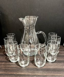Princess House Heritage - Set of (8) 5" All-Purpose Etched Glasses And Picher