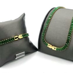 Emerald Stainless Steel Choker And Bracelet 