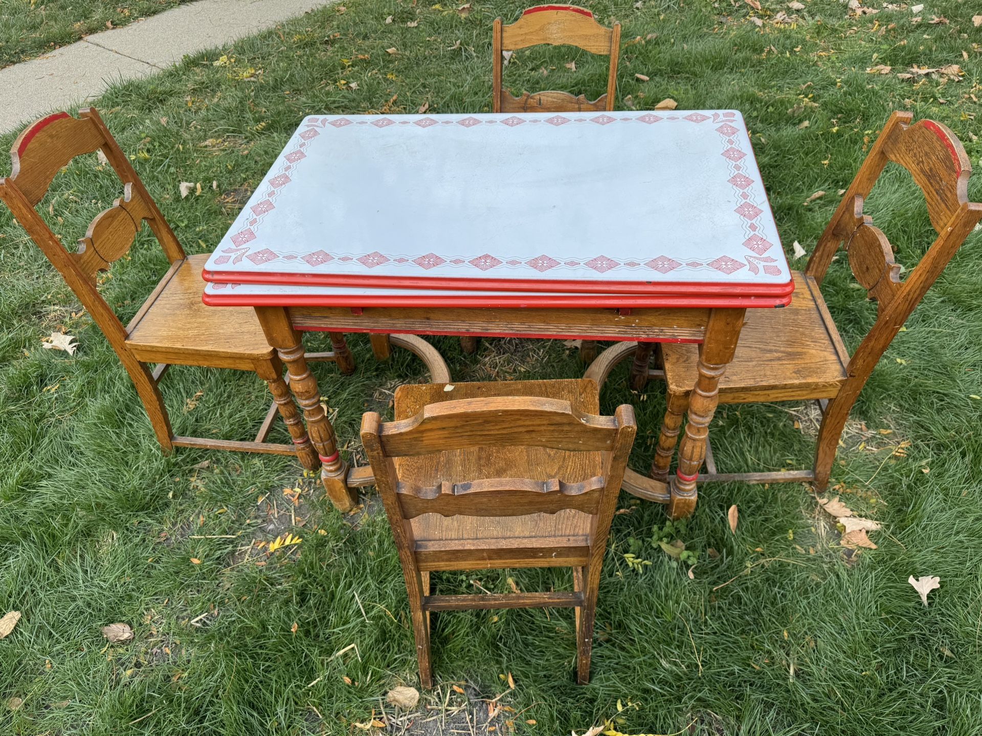 Vintage Porcelain Table And 4 Matching Chairs