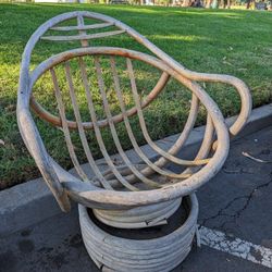 Vintage Bamboo Swivel Chair For Repair / Restoration Project Seat Boho Tiki