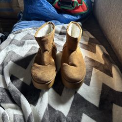 Forever Chestnut Suede Platform Shearling Boots