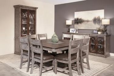 2 TONE SQUARE EXPANDABLE DINING SET 6 CHAIRS 