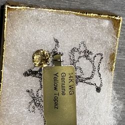Brand New 14k White Gold Genuine 1.26 Carat Yellow Topaz Pendant Jewelry Valentines Day