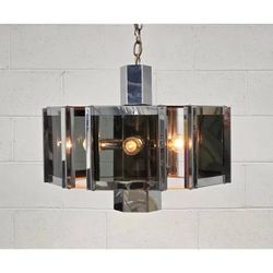 Vintage Mid Century Chrome Glass Hanging Pendant Lamp