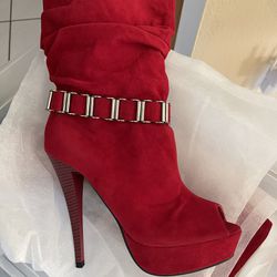 Red Stiletto Boots Like New