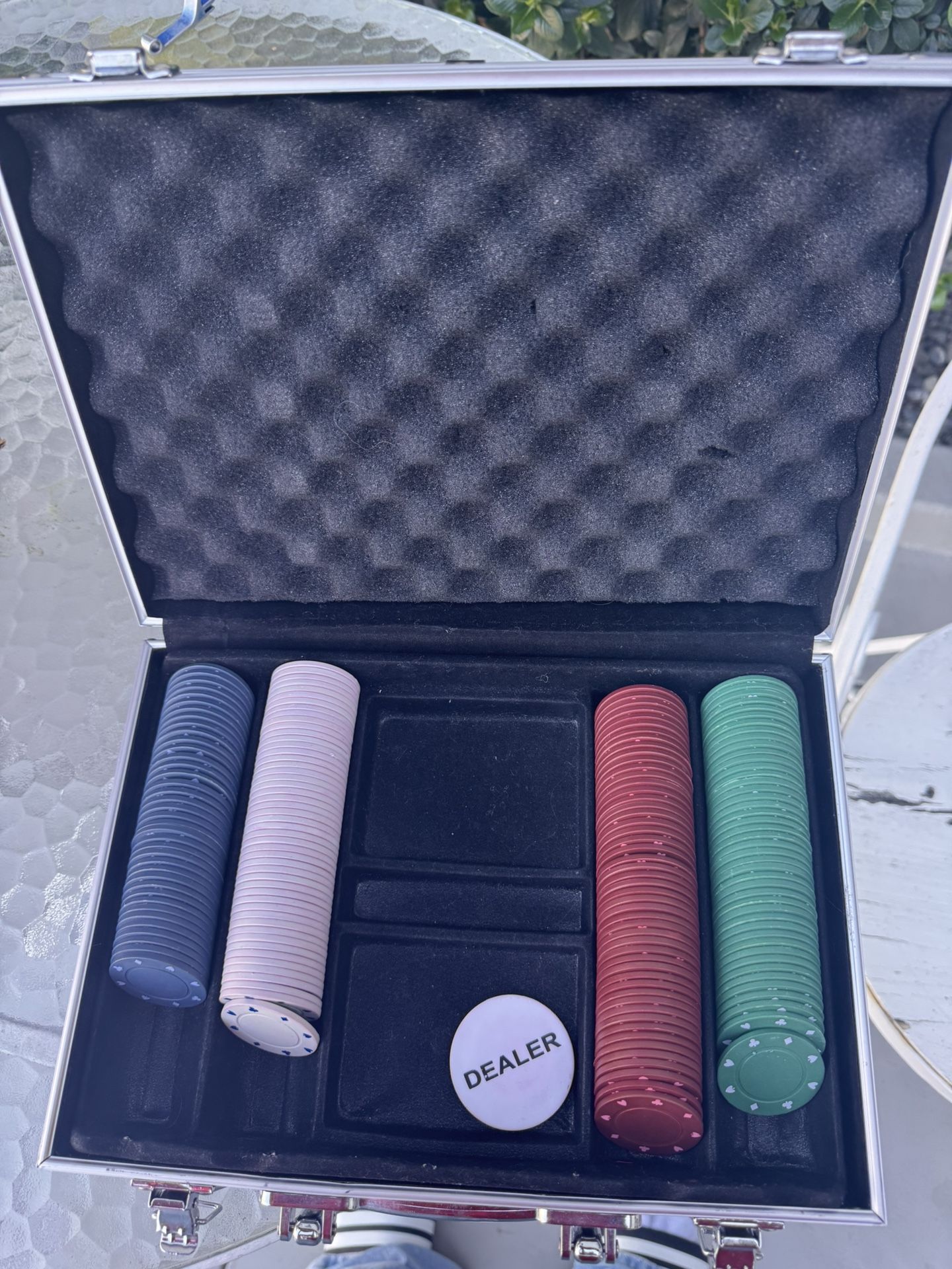 Poker Chips In Metal Chest Holder