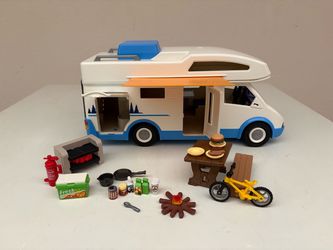 Vintage 2005 Playmobil 12” Large Camper Van with Accessories, Rubber Tires, Runs Well, Good Condition