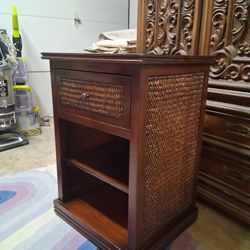 wooden rattan side table