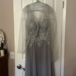 New Silver/Pearl Beaded Formal Gown