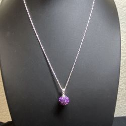 Silver Twisted Singapore Necklace & Purple Ball Pendant 