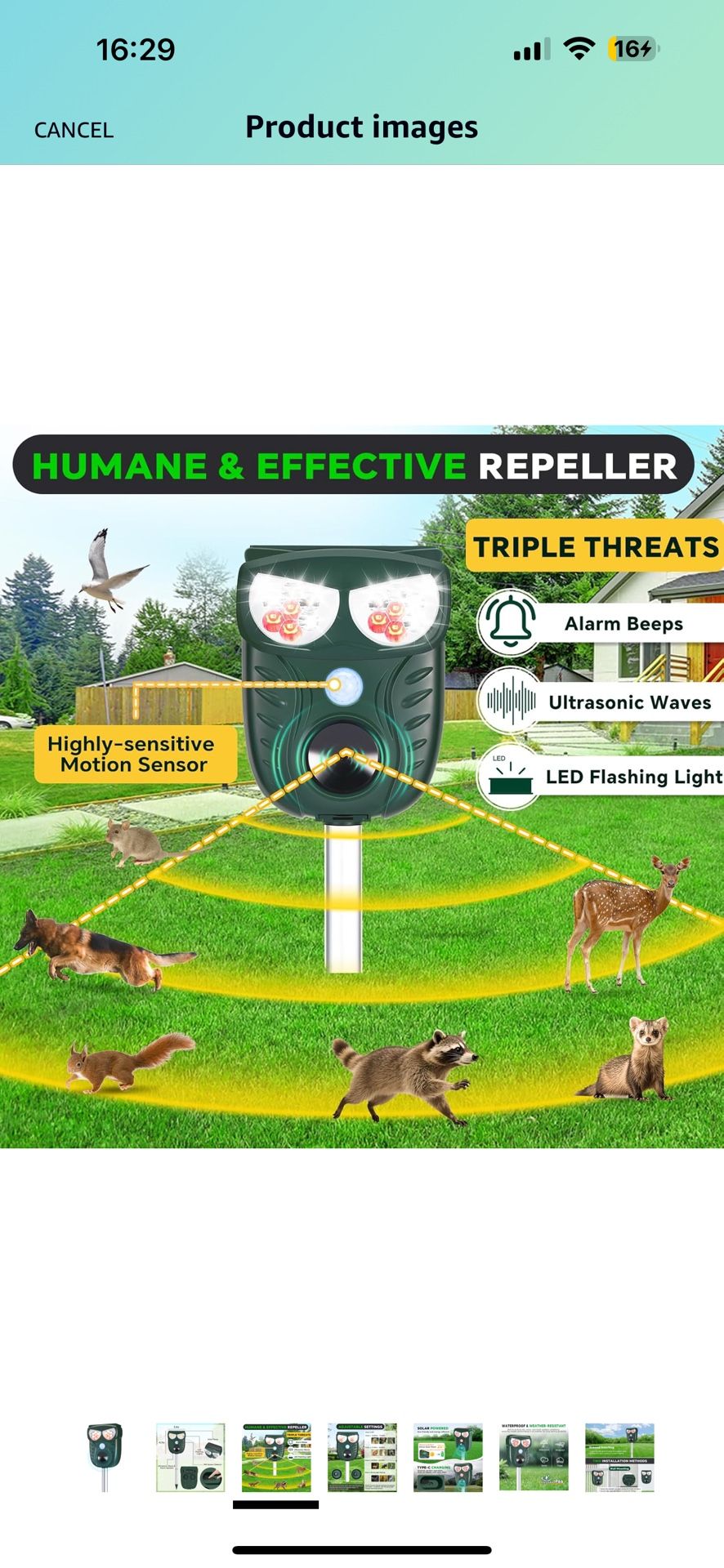 Solar Ultrasonic Animal Repellent Outdoor, Cat Squirrel Raccoon Dog Deer Repellent Device with Motion Detection, IP66 Waterproof Mouse Skunk Rodent De
