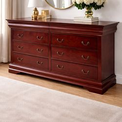 Solid Wood Cherry Dresser – 6 Drawer, Heavy Duty, Great Condition