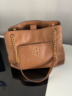 Tory Burch Britten Leather Chain Shoulder Bag Tote Brown Gold Hardware