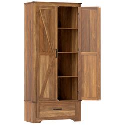 HOMCOM 72" Farmhouse Pantry Cabinet w/Adjustable Shelves & Doors, Brown