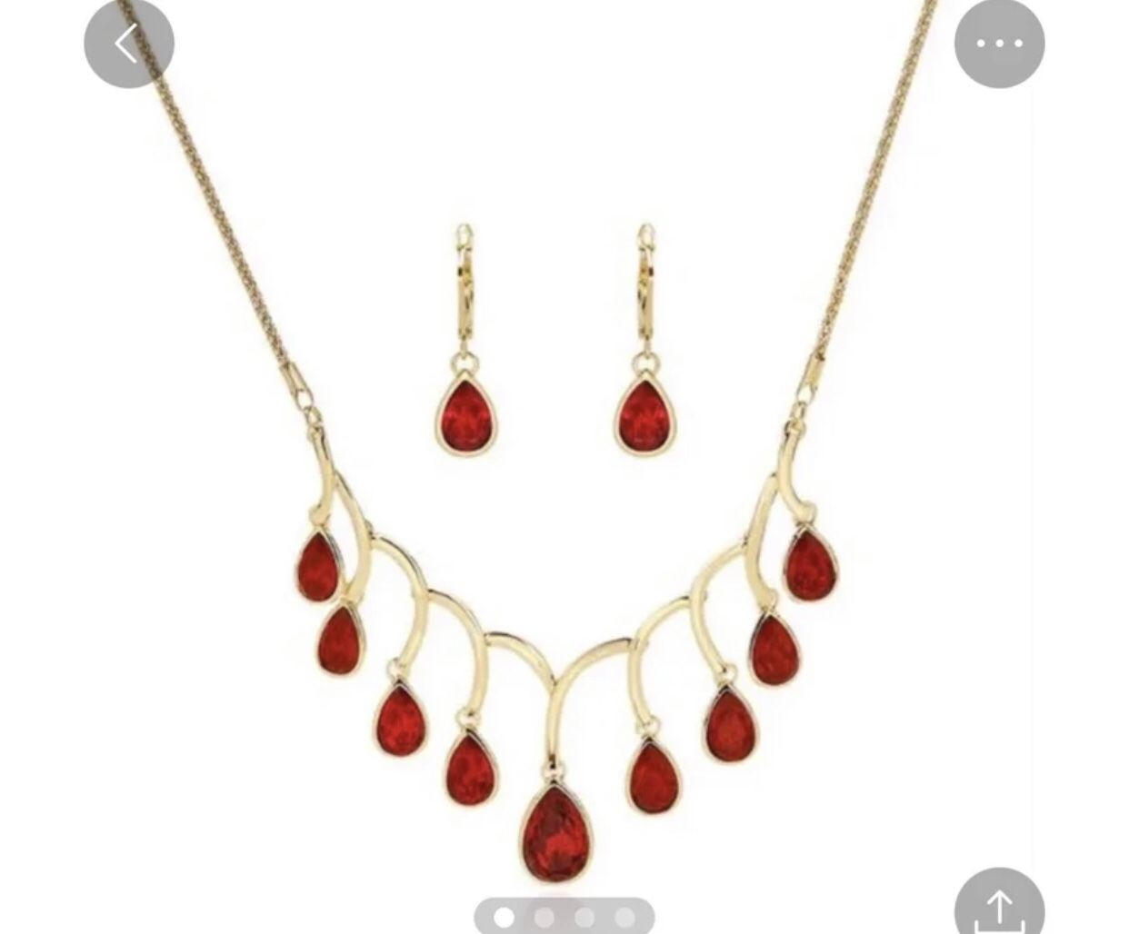 Deep Red Waves Drop Gold Plated Jewelry Set