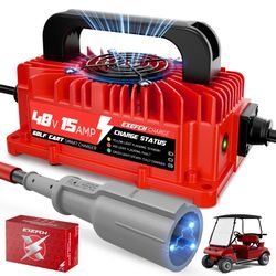 EXEFCH 48 Volt 15 Amp Golf Cart Charger with 3-Pin Round Plug for Club Car