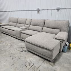 Brookdale 5-Piece Dual-Power Reclining Sectional with Chaise in Ivory,  Good Condition! TRY BEFORE YOU BUY!