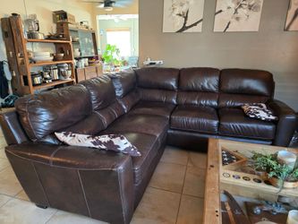Brown Bonded Leather Sectional +Matching ottoman