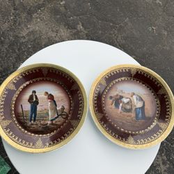 Vintage Royal Vienna Style Decorative Plates – Gold Gilt Farm Scene  Price: $20 each or $35 for both