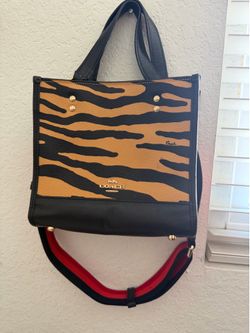 Coach Dempsey 22 Tiger Print Leather Tote