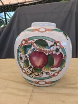 Porcelain Ginger Jar with Fruit and Butterfly Design