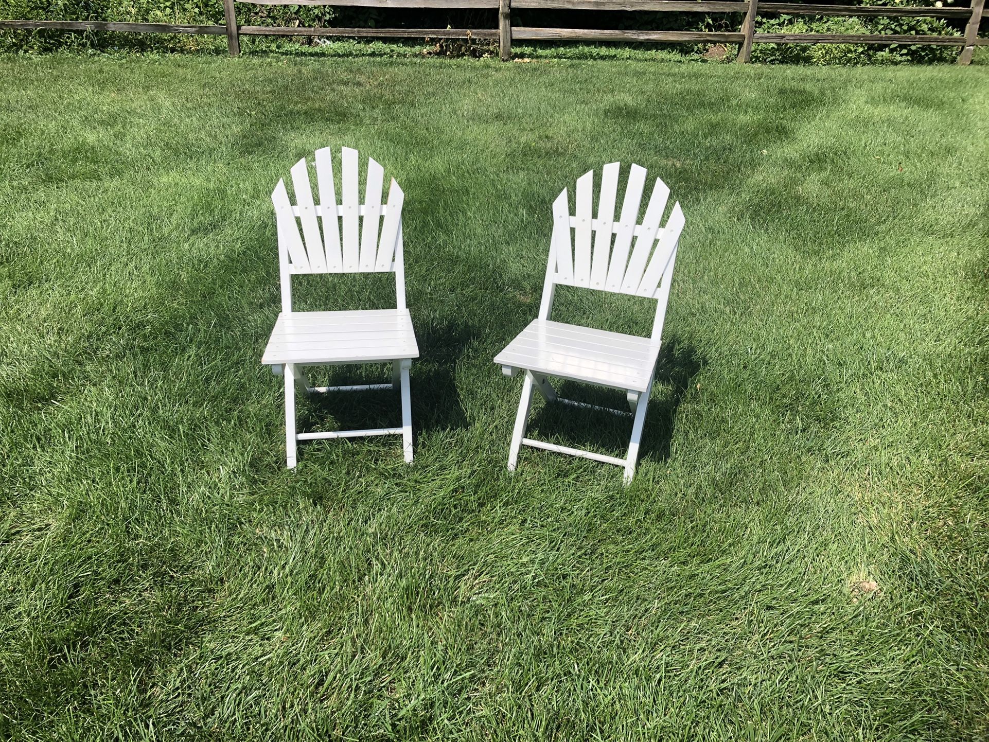 ADIRONDACK STYLE WHITE WOOD FOLDING, STACKABLE CHAIR 31” TALL SEAT IS 15” WIDE  BALLARD DESIGN. 16 CHAIRS AVAILABLE. NEW!!