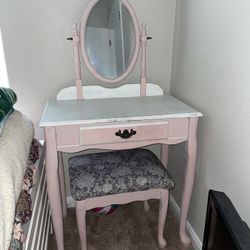 Pink Makeup Vanity  W/ chair