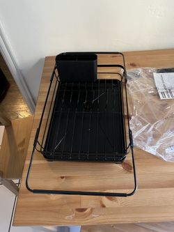 Black dish drying rack with utensil holder