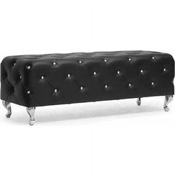 Stella Crystal Tufted Black Modern Bench