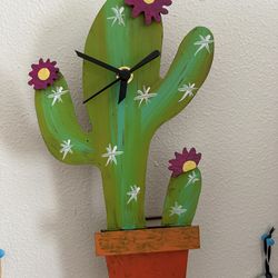 Kalalou Hand-Painted Metal Cactus Clock