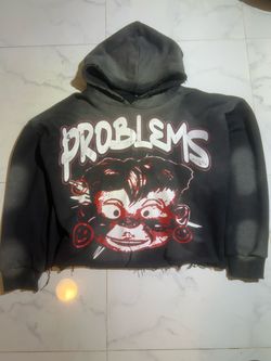 Problems Graphic Distressed Cropped Hoodie, Size M
