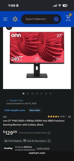 onn 27” 240Hz 1080p Gaming Monitor