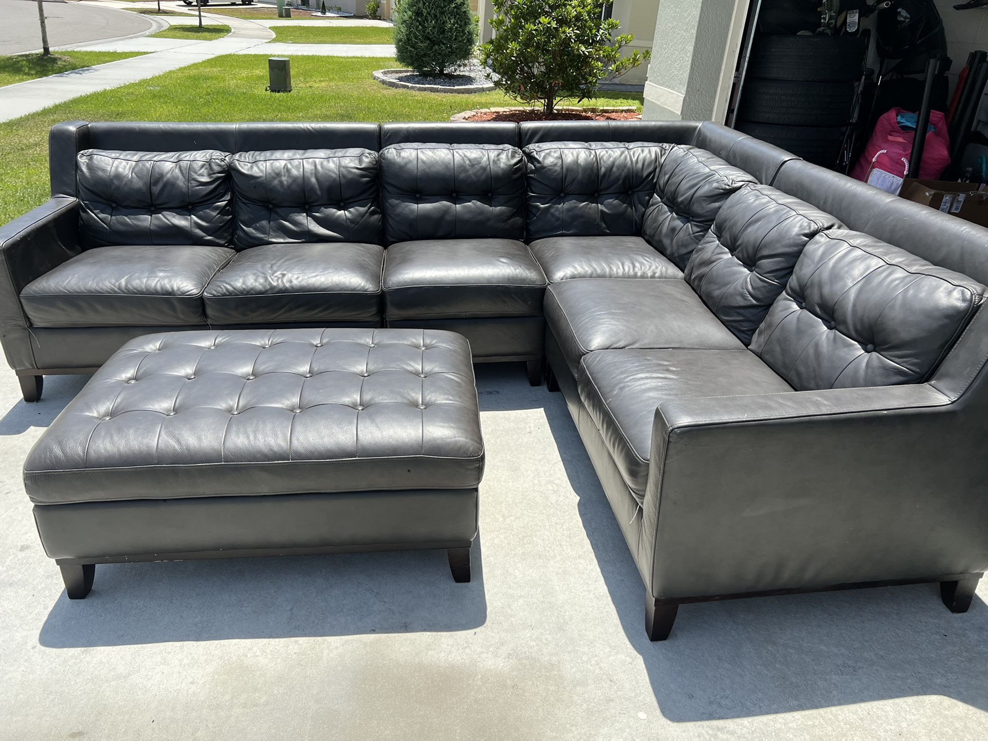 Top grain real leather room to go 4 piece sectional couch