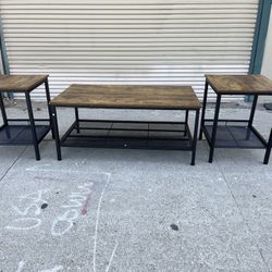 Industrial Style Coffee Table & 2 End Tables (New)