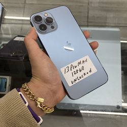Blue Apple iPhone 13 Pro Max, 128gb, Unlocked. Cheap $50 Down With Approval 