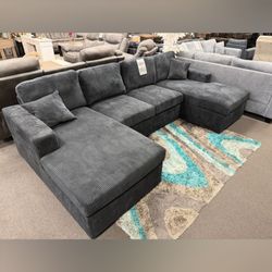 Black Corduroy U-Shaped Sectional Sofa