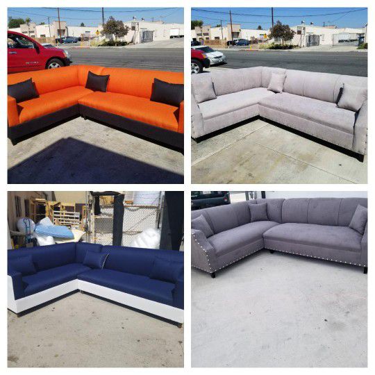 Brand NEW 7X9FT 7X9FT Sectional  COUCHES,orange, Navy, Light GREY and CHARCOAL FABRIC Couch 2pcs 