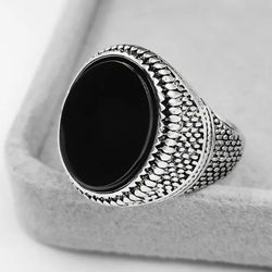 TITANIUM FOREVER WEAR SILVER NEW SIZE  11 ELEVATE YOUR STYLE  ONYX RING
