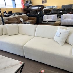 Modern White Boucle Fabric Sectional Sofa, Modern Couch w/ Pillows Included 