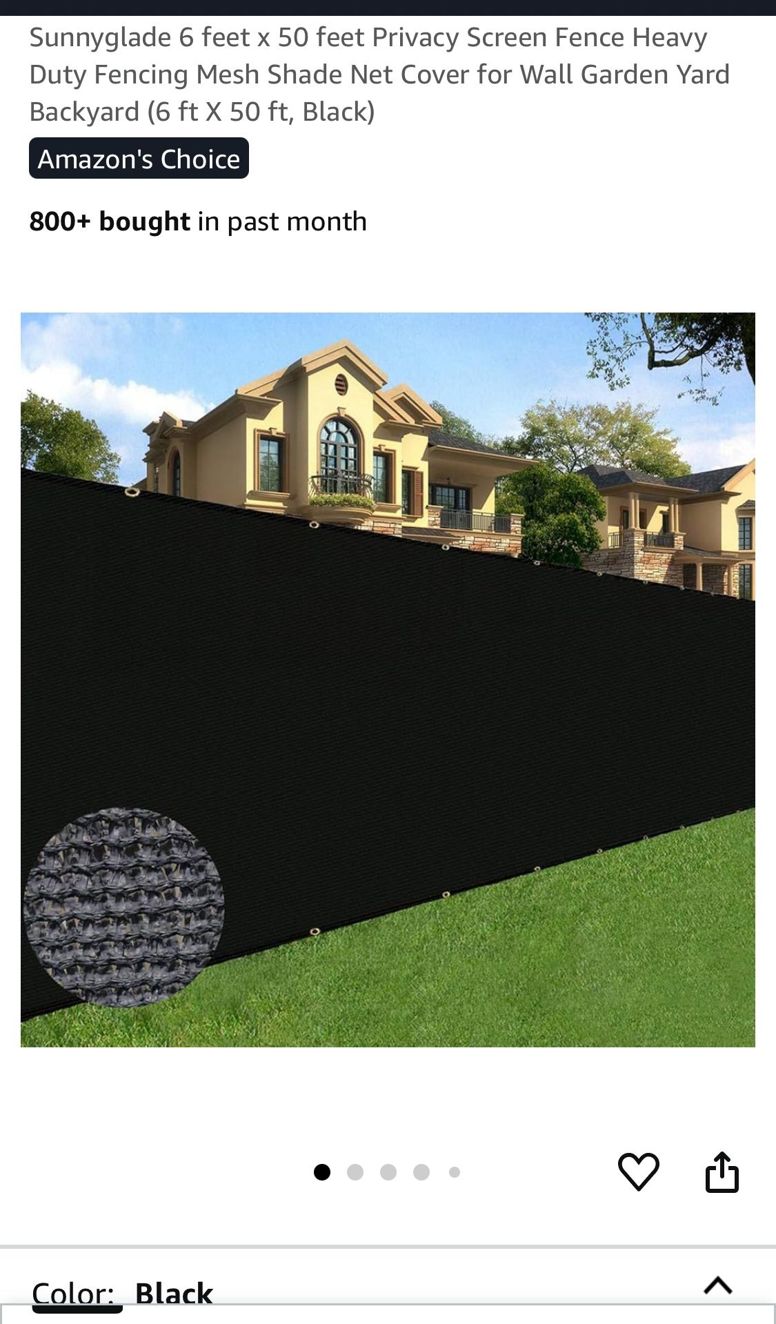 Sunnyglade 6 feet x 50 feet Privacy Screen Fence Heavy Duty Fencing Mesh Shade Net Cover for Wall Garden Yard Backyard (6 ft X 50 ft, Black)
