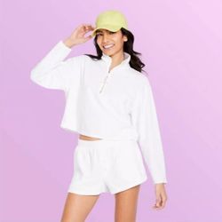 Stoney Clover Lane X Target Terry Cropped 1/4 Zip Pullover White Large